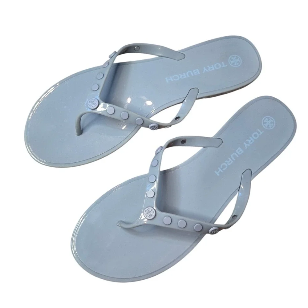 Tory Burch Jelly Sandals Flip Flops Light Blue Studded Size 11 Preppy Casual